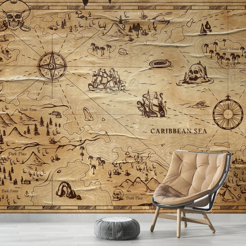 Pirate Map Parchment Style Paper Wallpape