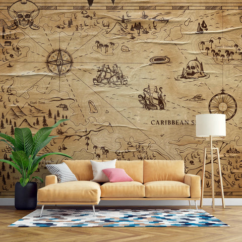 Pirate Map Parchment Style Paper Wallpape