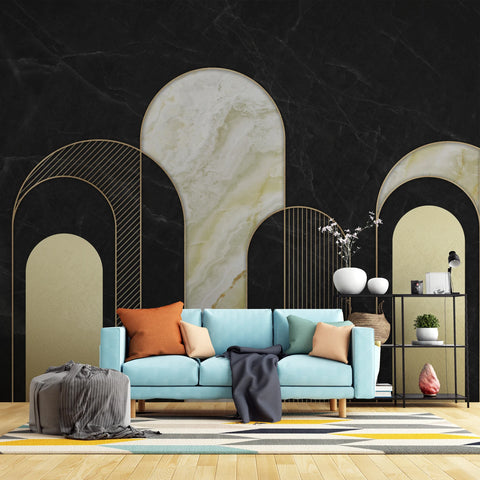 Luxe Marble & Gold Arches: Art Deco-Inspired Wallpaper