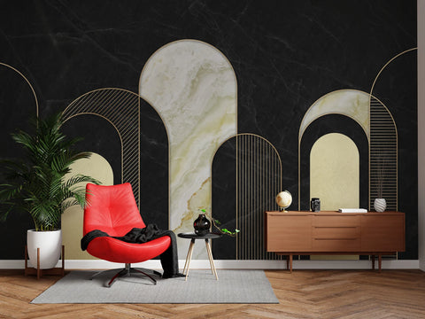 Luxe Marble & Gold Arches: Art Deco-Inspired Wallpaper