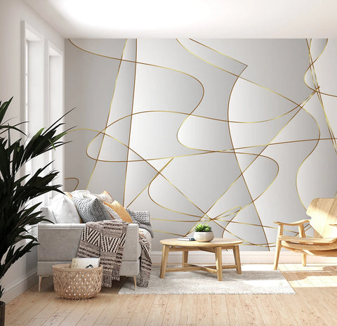 Abstract Wallpaper with Delicate Gold Lines