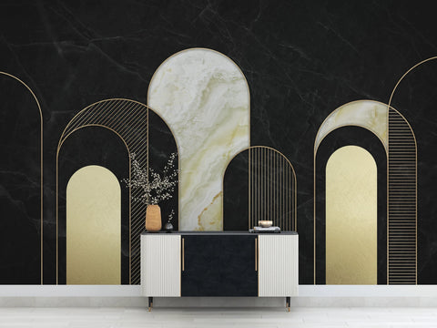 Luxe Marble & Gold Arches: Art Deco-Inspired Wallpaper