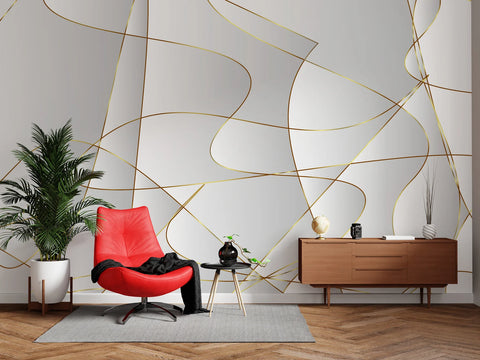 Abstract Wallpaper with Delicate Gold Lines