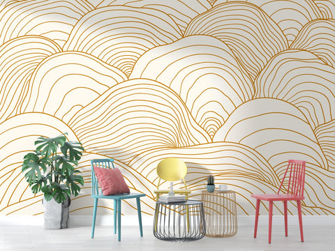 Beige and Gold Infused Topographic Wall Mural