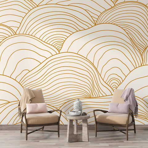 Beige and Gold Infused Topographic Wall Mural