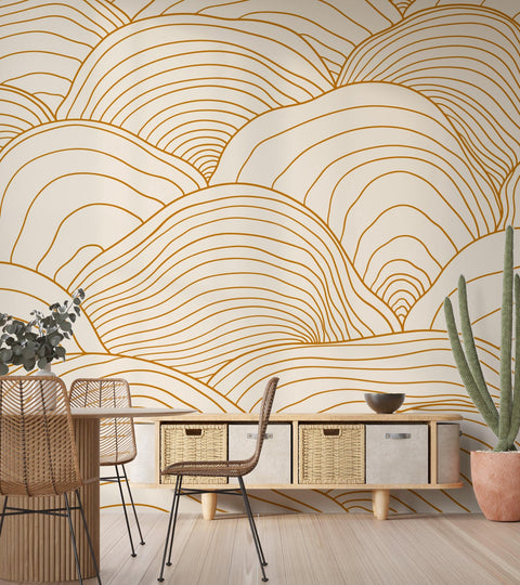 Beige and Gold Infused Topographic Wall Mural