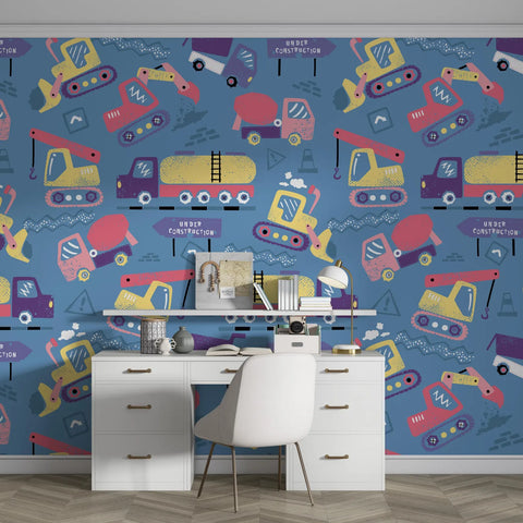 Construction Vehicles Kids Wallpaper Mural
