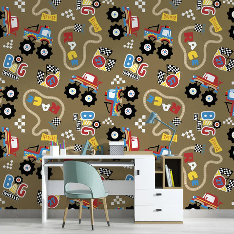 Monster Truck Wallpaper Peel And Stick Boys Bedroom Wall Mura