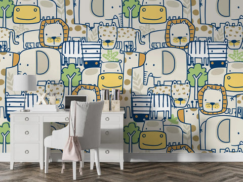 Peel And Stick Safari Animals Wallpaper