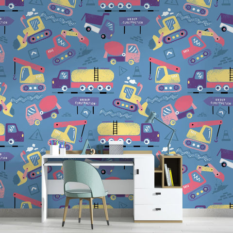 Construction Vehicles Kids Wallpaper Mural