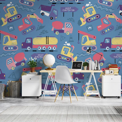 Construction Vehicles Kids Wallpaper Mural
